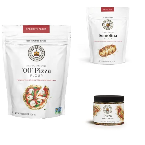 King Arthur Baking Company Ultimate Pizza Night Bundle, contiene uno de cada: Harina para Pizza 00 bolsa de 3 libras, Harina de Sémola bolsa de 3