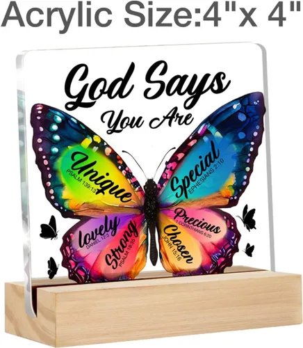 Miniatura 2 de Regalo cristiano inspirador para mujeres, hija, hermana, amigas, regalos religiosos, letrero de escritorio transparente de mariposa con texto