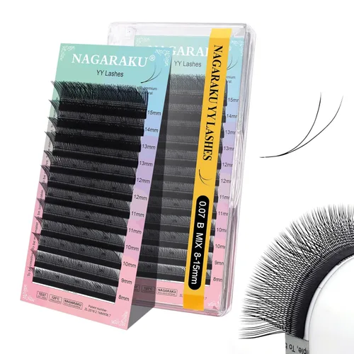 Miniatura 49 de Suministros de extensiones de pestañas NAGARAKU yy, pestañas falsas 0.05mm rizado D, bandeja mixta 8-12mm, prefabricadas 4D, abanico fácil, volumen