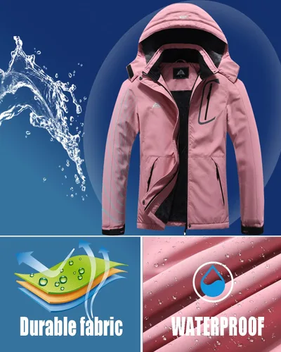 Miniatura 5 de Chaqueta de esquí impermeable para mujer, resistente al viento, cortavientos, abrigo de nieve cálido con capucha