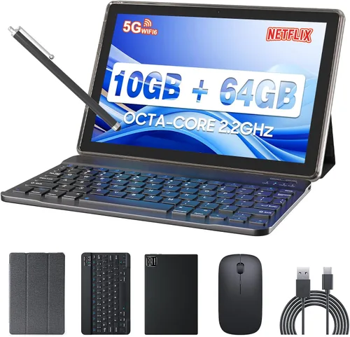 YQSAVIOR Tablet MTK8768 Octa-CORE 10.1 pulgadas RAM 10 GB (4 GB+6 GB expandir) +64 GB ROM+1 TB PC de computadora expandible con funda/teclado/mouse,