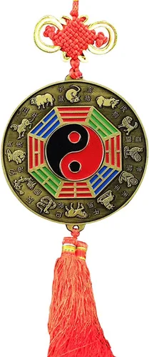 Espejo chino de Feng Shui, espejo Bagua, espejo del zodiaco chino Bagua, espejo Feng Shui, espejo plano, colgante de decoración del hogar para