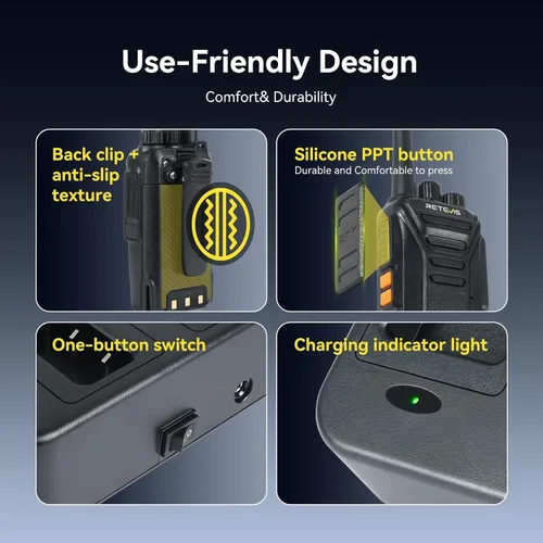 Miniatura 6 de Retevis Walkie Talkies RT27 para adultos, radios bidireccionales resistentes, manos libres VOX, alarma local, radio resistente de 2 vías