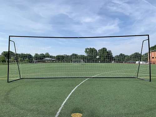 Miniatura 5 de Portería de fútbol de tamaño reglamentario de 24 x 8 pies con red de HDPE resistente a la intemperie. Acero galvanizado recubierto de polvo negro