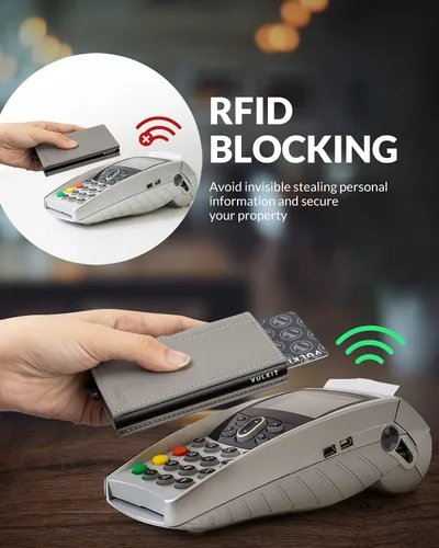 Miniatura 5 de VULKIT Tarjetero con ventana de identificación, tarjetas emergentes, delgada, de cuero, con protección RFID, hasta 12 tarjetas, funda para tarjetas