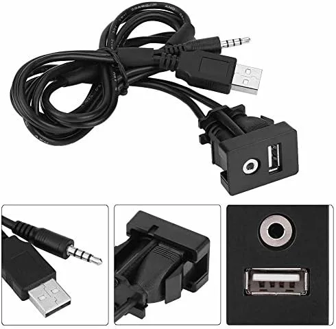 Miniatura 3 de Dilwe Soporte de extensión AUX, cable de montaje empotrado en panel USB para automóvil, barco y motocicleta