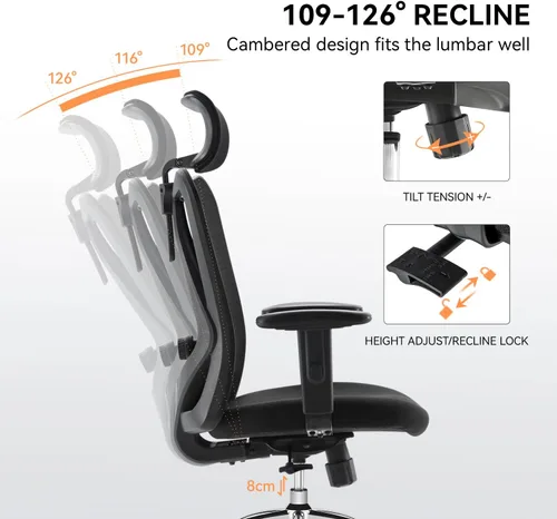 Miniatura 6 de XUER Silla de oficina ergonómica, silla de escritorio de malla para computadora con soporte lumbar de esponja ajustable, cojín grueso, reposabrazos
