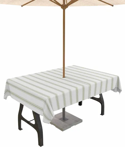 Miniatura 13 de Mantel para exteriores a rayas azul marino, mantel redondo de 60 pulgadas, diseño de rayas blancas y azul marino, impermeable, con agujero