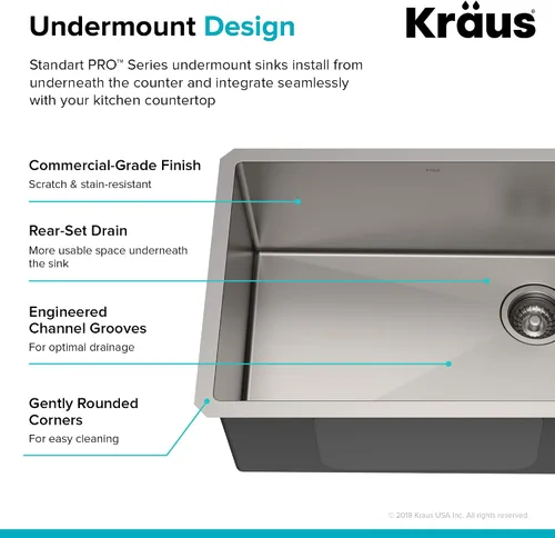 Miniatura 23 de Kraus KHU111-25 Standart PRO - Fregadero de cocina empotrado con tazón individual de acero inoxidable, calibre 16, 25 pulgadas