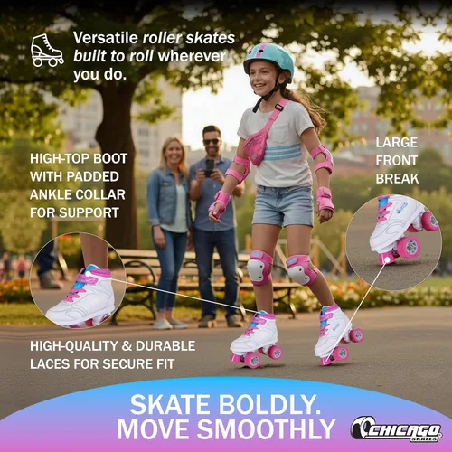 Miniatura 4 de Chicago Skates Sidewalk Roller Skates – Durable, Top Performance Indoor/Outdoor Use Skate Shoes for Girls & Boys, High-Top Boot Safety Youth Quad
