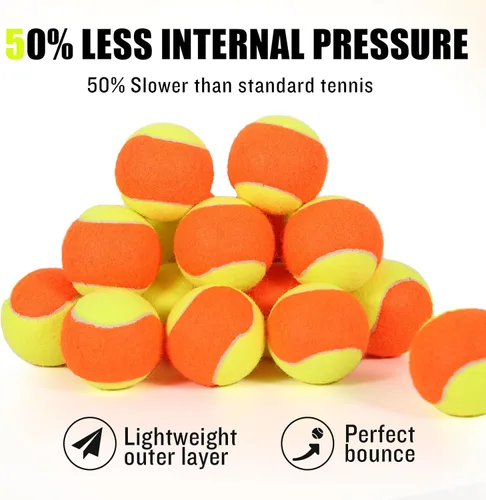 Miniatura 3 de Juego de 12/18/24/30/40 pelotas de tenis para niños, pelotas de tenis de baja compresión 25%-50% para principiantes, pelotas de entrenamiento