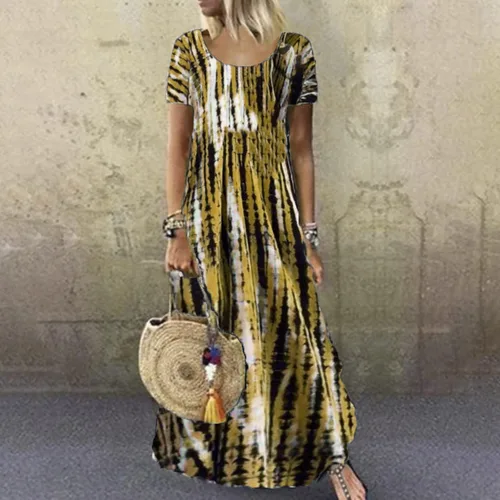 Miniatura 2 de Vestido casual de verano para mujer, vestido de manga corta con estampado de teñido anudado