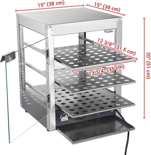 Miniatura 8 de WeChef - Calentador de alimentos comercial de 3 niveles, calentador de pizza, calentador de pastelería para restaurante, cafetería, bufé, 15 x 15 x