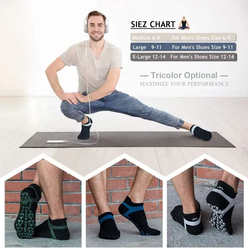 Miniatura 2 de Muezna Calcetines de yoga antideslizantes para hombre, para pilates, barras, Bikram Fitness Hospital con puños