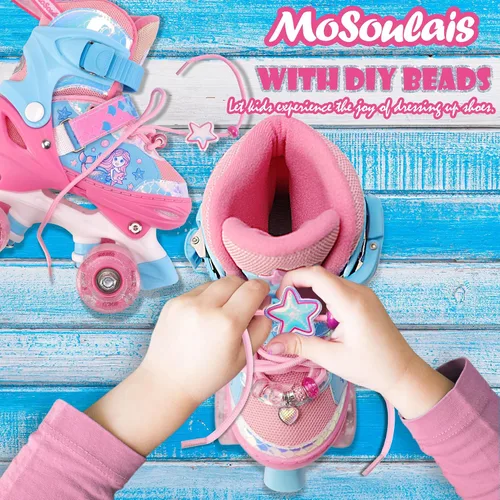 Miniatura 3 de Patines de Sirena para Niñas, MoSoulais 4 Tamaños Ajustables con Ruedas Iluminadas para Niños Pequeños, Patines para Mujeres Principiantes