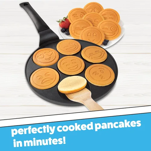 Miniatura 2 de Sartén mini para hotcakes con emojis - 7 caras sonrientes únicas para niños, sartén antiadherente para hotcakes con moldes para la estufa, plancha