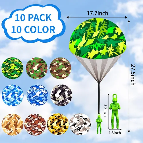 Miniatura 3 de 10 piezas de juguetes de paracaídas para niños, geniales juguetes voladores al aire libre, paracaídas, hombres para niños de 3, 4, 5, 6, 7, 8, 9, 10