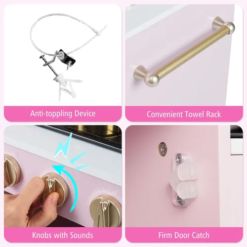 Miniatura 8 de HONEY JOY Juego de cocina para niños, cocina de madera para niños pequeños, microondas, utensilios de cocina, lavadora, campana extractora, juego