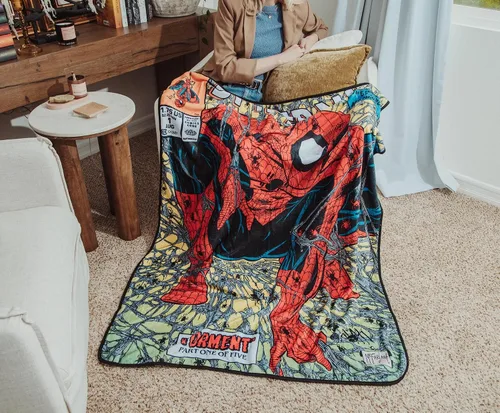 Miniatura 7 de Manta de forro polar con estampado gráfico digital oficialmente licenciado de Marvel Spider-Man de los 90, cubierta Torment, 114,3 cm x 152,4 cm