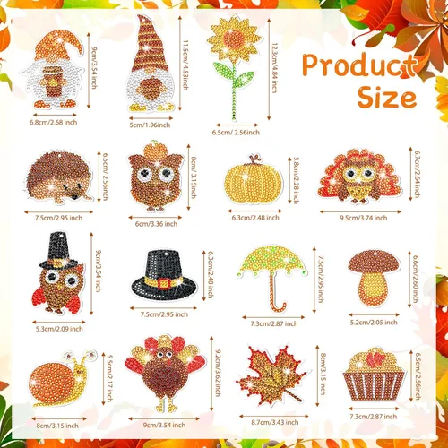 Miniatura 3 de Inbagi 15 llaveros de pintura de diamante de otoño, llaveros de arte de diamantes de otoño, decoración para decoración de fiesta de Acción de Gracias