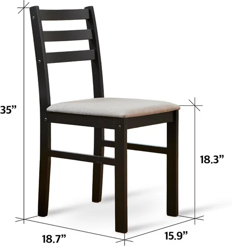 Miniatura 3 de Livinia Seattle - Juego de mesa de comedor de madera de 5 piezas para 4, moderno juego de comedor de cocina de granja con sillas traseras de Negro
