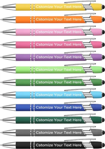 Kingluu 24 unidades de bolígrafos personalizados con lápiz óptico, escritura suave, tinta negra, bolígrafos personalizados con su nombre, logotipo y