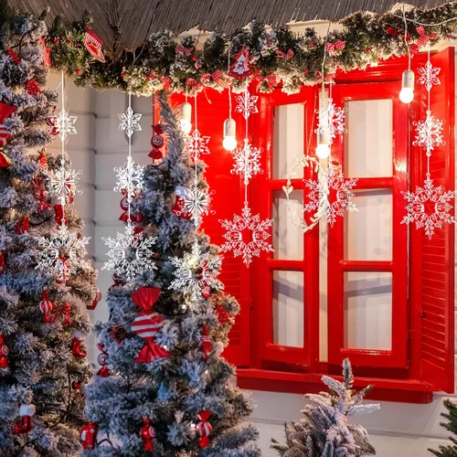 Miniatura 5 de 36 Piezas de Adornos de Copo de Nieve de Navidad, Adornos de Árbol de Navidad de Cristal Iridescente, Adornos de Árbol de Navidad de Plástico