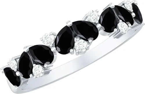 Miniatura 10 de Anillo de banda de media eternidad con diamantes de ónix negro certificado, calidad AAA, anillo de piedra natal de diciembre (listo para regalar)