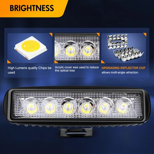 Miniatura 3 de GOOACC 2 unidades de barra de luz LED de 18 W, haz de trabajo, vainas de haz de luz todoterreno para conducción antiniebla, lámpara inversa