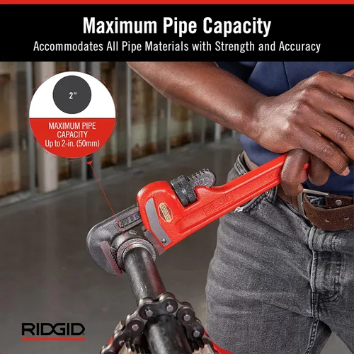 Miniatura 11 de RIDGID 31025 Llave de tubo recta modelo 18 resistente, llave de fontanería de 18 pulgadas