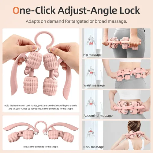 Miniatura 4 de Abahub Rodillo de masaje manual, rodillo de masaje para celulitis para hombres y mujeres, masajeador de fascia profunda para gimnasio en casa, Rosa