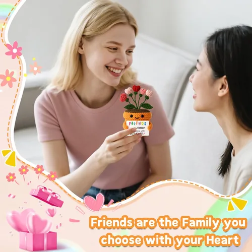 Miniatura 4 de MAMAGIFTREE Regalo de amistad para la mejor amiga - Flor de corazón de ganchillo hecha a mano y peluche con linda tarjeta de mensaje - Regalo