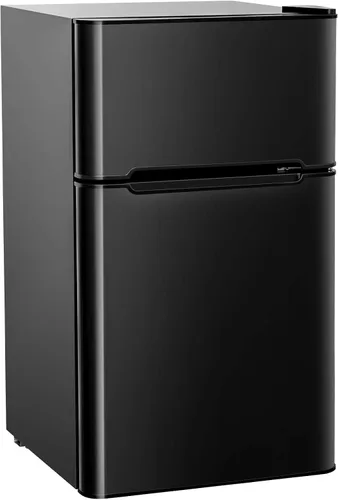 ARLIME Mini refrigerador con congelador, 3.2 pies cúbicos, refrigerador compacto con puerta doble reversible, estantes de vidrio extraíbles, Negro
