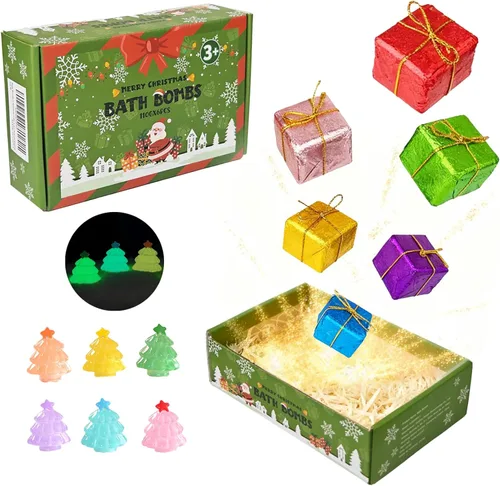Bombas de baño de Navidad con juguetes sorpresa en el interior: juego de 6 regalos hechos a mano, bombas de baño para mujeres, bombas de baño de