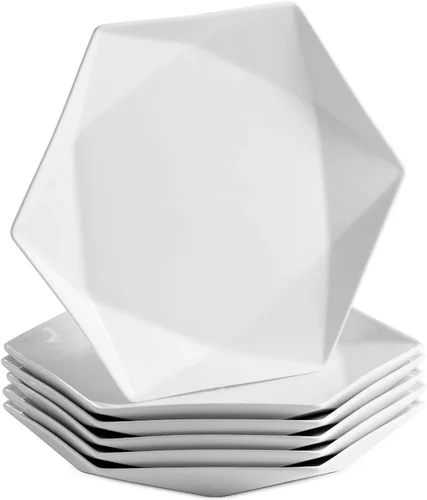 Platos llanos de porcelana de hueso de 10.5 pulgadas | Juego de 6 elegantes vajilla blanca natural en forma de diamante para cena, vacaciones,