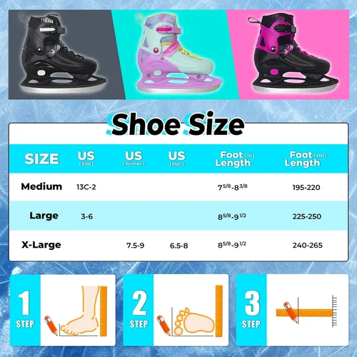 Miniatura 4 de Patines de hielo Nattork ajustables en 4 tallas para niños, niñas, divertidos patines de hielo para principiantes para exterior, protección dura