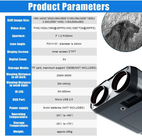 Miniatura 7 de Gafas de visión nocturna: prismáticos de visión nocturna de 1080P para adultos, zoom digital 5X y prismáticos de pantalla HD de 3 pulgadas que