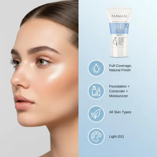 Miniatura 3 de FARMASi BB Cream Beauty Balm, hidratante tintado con SPF 15, acabado mate ligero, maquillaje facial de cobertura construible, 1.7 onzas líquidas, 01