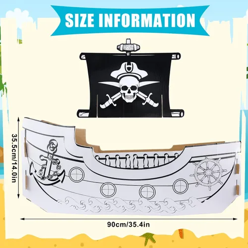 Miniatura 2 de Eaasty Colorear barco pirata de cartón, barco de cartón, casa de juegos para niños, manualidades, bricolaje, niños grandes, casa de juegos al aire