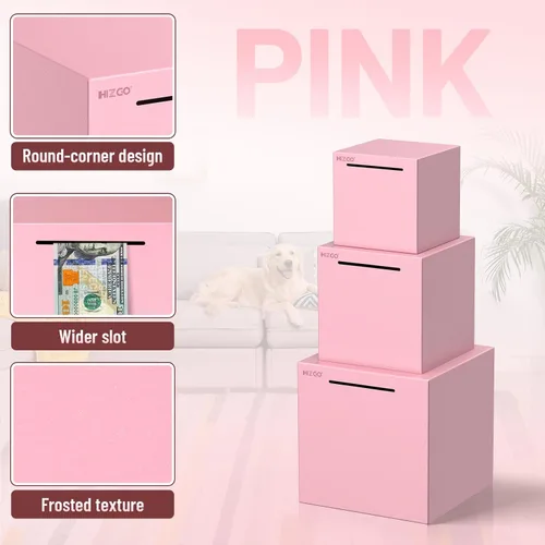 Miniatura 3 de hizgo alcancía rosa para adultos, alcancía de acero inoxidable para adultos/niños que debe romperse para abrirse, caja de ahorro de dinero