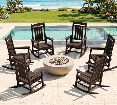 Miniatura 46 de KINGYES Mecedoras de polietileno de alta densidad para exteriores, sillas mecedoras para patio con soporte de 330 libras, balancín suave para porche