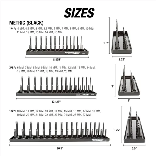 Miniatura 3 de OEMTOOLS 22233 Organizador de almacenamiento de herramientas para dados SAE y métricos, 6 organizadores de dados para dados de accionamiento