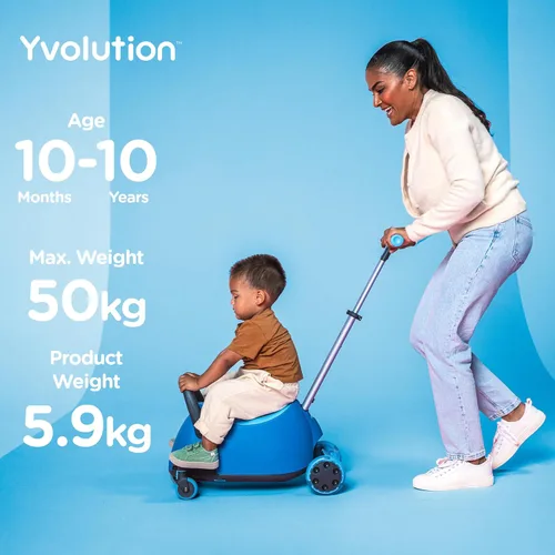 Miniatura 7 de Yvolution Y Glider Luna - Scooter con maletero y asiento de almacenamiento extraíbles, 3 en 1 con rueda de luz LED, barra de empuje de altura