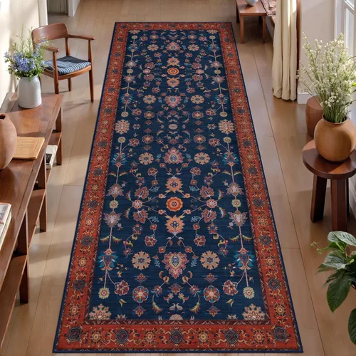 Miniatura 13 de Tangsoo Alfombra lavable para pasillo, antideslizante, 2 x 6 pies, estilo bohemio, floral, vintage, para entrada, suelo suave, para cocina, baño