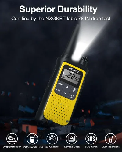 Miniatura 2 de NXGKET Walkie Talkies para adultos de largo alcance con alertas meteorológicas NOAA, radios bidireccionales recargables de 2 vías con 22 canales