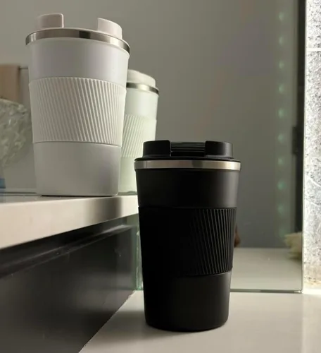 Miniatura 5 de Taza de café de 12 onzas con identificador de temperatura de acero inoxidable doble pared taza termica para bebidas frías calientes tapa a prueba