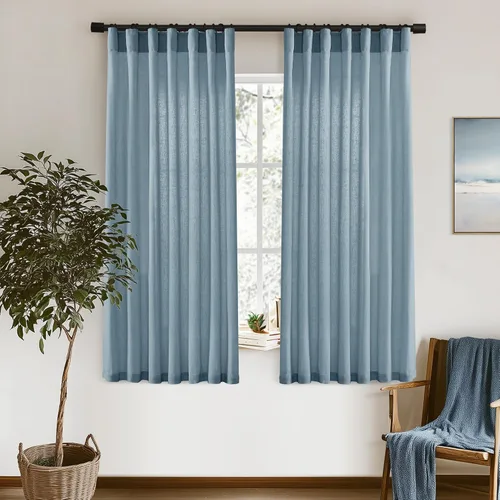 Miniatura 60 de XTMYI - Cortinas transparentes de 54 pulgadas de largo, juego de 2 paneles para baño, cortinas cortas de lino y algodón con semi privacidad