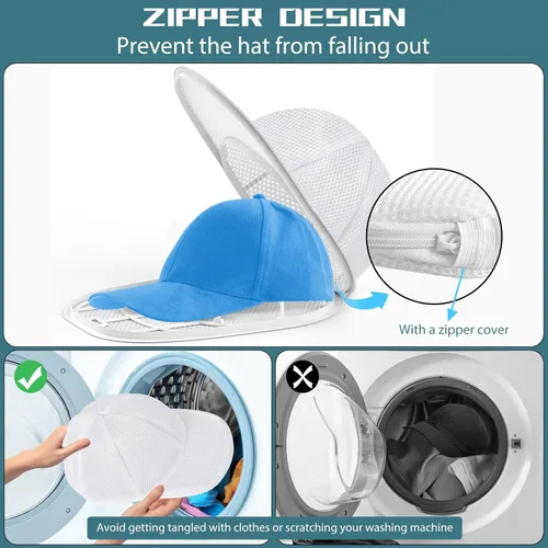 Miniatura 3 de Eiito Lavadora de sombreros para lavadora, limpiador de sombreros para gorras de béisbol con jaula de marco y malla (1 paquete blanco con malla)
