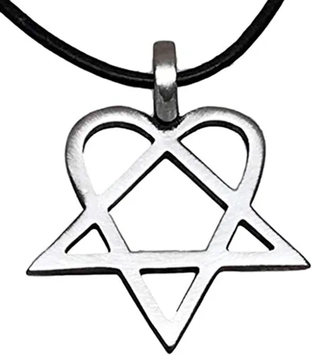 Collar de cuero con colgante de corazón y pentagrama de peltre, Cuero, No es una piedra preciosa