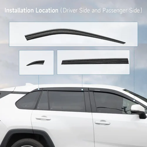 Miniatura 5 de Protectores de lluvia con cinta adhesiva para Toyota RAV4 2019 2020 2021 2022 2023 - Visera lateral de humo inastillable para ventana, deflectores